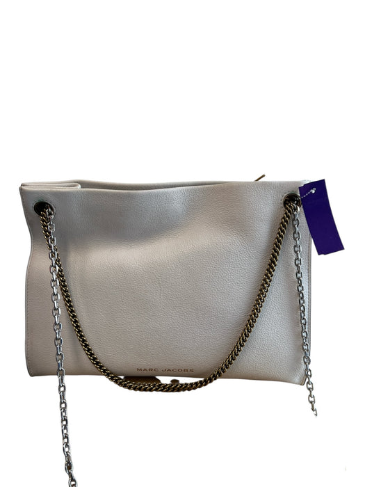 Marc Jacobs White Leather Pebbled Mixed Metal Hardware Interior Zip Bag White / Medium