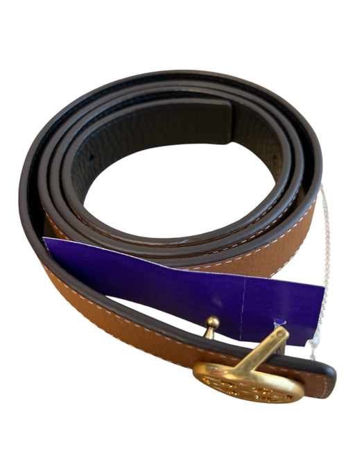 Tory Burch Brown & Black Leather goldtone hardware Logo Reversible Belts Brown & Black / Large