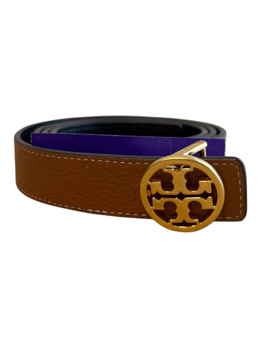 Tory Burch Brown & Black Leather goldtone hardware Logo Reversible Belts Brown & Black / Large