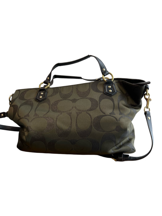 Coach Green & Black Canvas & Leather Monogram Goldtone Hardware Top Zip Bag Green & Black / Large