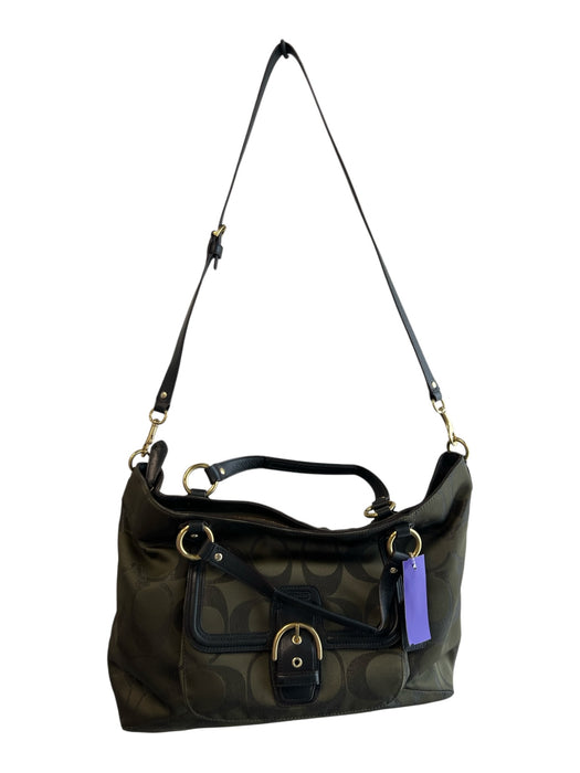 Coach Green & Black Canvas & Leather Monogram Goldtone Hardware Top Zip Bag Green & Black / Large