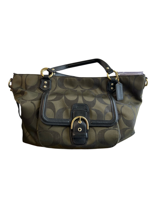 Coach Green & Black Canvas & Leather Monogram Goldtone Hardware Top Zip Bag Green & Black / Large