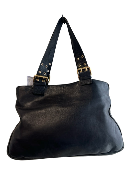 Marc Jacobs Black Leather goldtone hardware 2 handles Front Zipper Open Top Bag Black / Medium