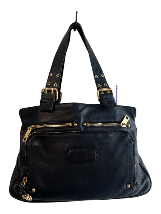 Marc Jacobs Black Leather goldtone hardware 2 handles Front Zipper Open Top Bag Black / Medium