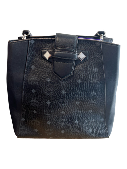 MCM Black Calfskin Silver Hardware Adjustable Strap Flap Close Bag Black / Medium