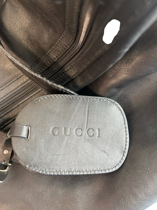 Gucci Black Leather Adjustable Strap Top Zip silver hardware CARRY ON Bag Black / Large