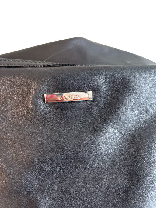 Gucci Black Leather Adjustable Strap Top Zip silver hardware CARRY ON Bag Black / Large