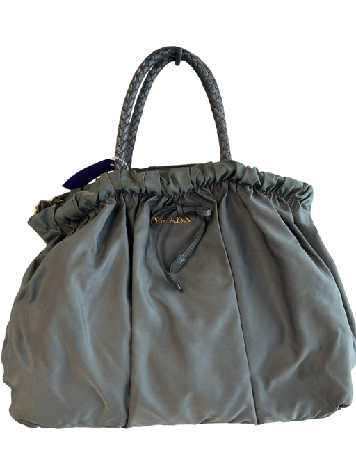 Prada Ocean Green Nylon Rolled Handles Top Zip Bow Detail Bag Ocean Green / Medium