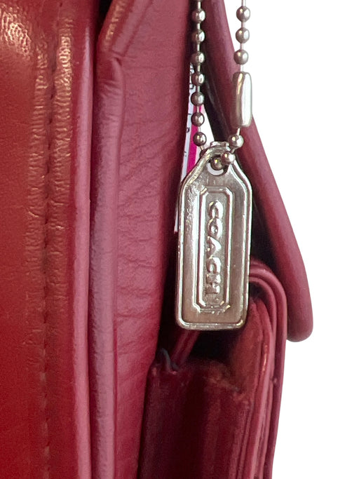 Coach Red Leather silver tone hardware Solid Interior Pockets Satchel Bag Red