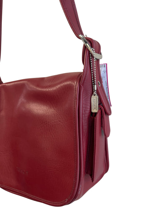 Coach Red Leather silver tone hardware Solid Interior Pockets Satchel Bag Red