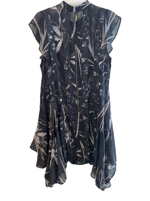 All Saints Size 10 Black & Gray Polyester Sleeveless Ruffles Plant print Dress Black & Gray / 10