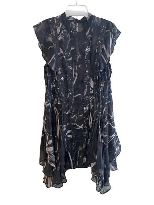 All Saints Size 10 Black & Gray Polyester Sleeveless Ruffles Plant print Dress Black & Gray / 10