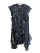 All Saints Size 10 Black & Gray Polyester Sleeveless Ruffles Plant print Dress Black & Gray / 10