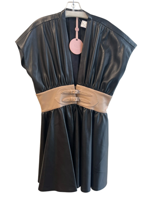 Alexis Size XL Black & Tan Polyurethane Attached Belt Sleeveless Dress Black & Tan / XL
