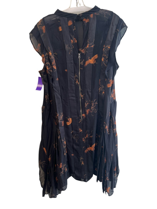 All Saints Size 10 Black & Orange Polyester Sleeveless Ruffles Moon Print Dress Black & Orange / 10