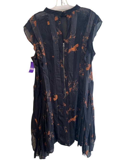 All Saints Size 10 Black & Orange Polyester Sleeveless Ruffles Moon Print Dress Black & Orange / 10