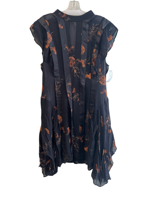 All Saints Size 10 Black & Orange Polyester Sleeveless Ruffles Moon Print Dress Black & Orange / 10