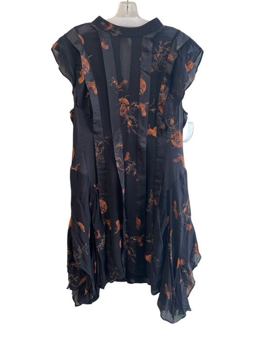 All Saints Size 10 Black & Orange Polyester Sleeveless Ruffles Moon Print Dress Black & Orange / 10