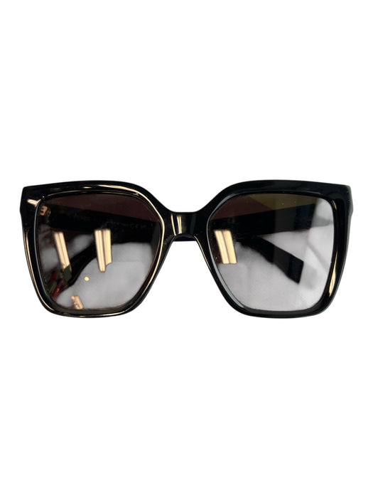 Fendi Black Acrylic Logo Cat Eye Thick Frame Gold Hardware Sunglasses Black