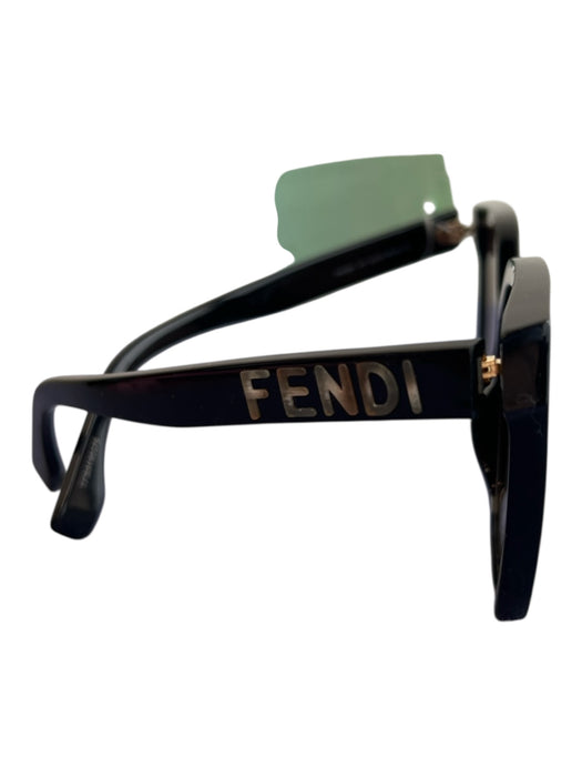 Fendi Black Acrylic Logo Cat Eye Thick Frame Gold Hardware Sunglasses Black