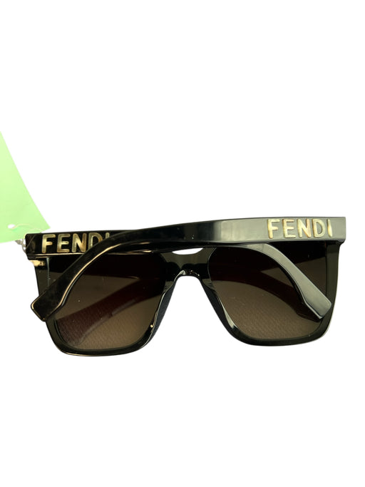 Fendi Black Acrylic Logo Cat Eye Thick Frame Gold Hardware Sunglasses Black