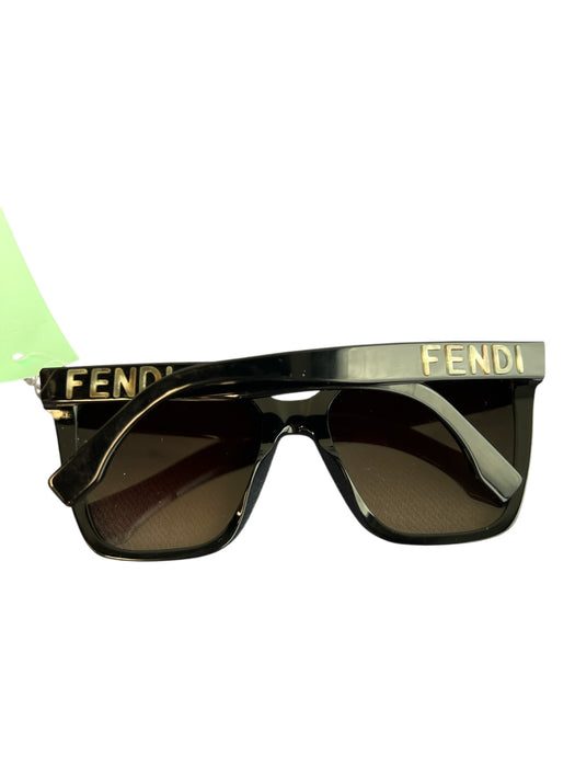Fendi Black Acrylic Logo Cat Eye Thick Frame Gold Hardware Sunglasses Black