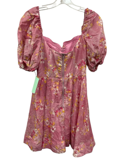 Bardot Size S Pink & Multi Ramie & Cotton Short Puff Sleeve Floral Boning Dress Pink & Multi / S