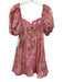 Bardot Size S Pink & Multi Ramie & Cotton Short Puff Sleeve Floral Boning Dress Pink & Multi / S