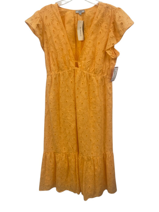 Rails Size M Orange Cotton Short flutter sleeve Floral Embroidery eyelet Dress Orange / M
