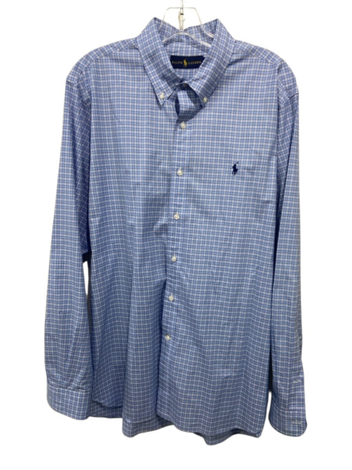 Ralph Lauren Size 16.5 Blue & White Cotton Plaid Button Down Long Sleeve Shirt Blue & White / 16.5