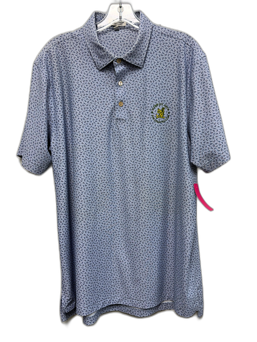 Peter Millar Size L Blue Synthetic Fish Polo Athleisure Men's Short Sleeve Blue / L