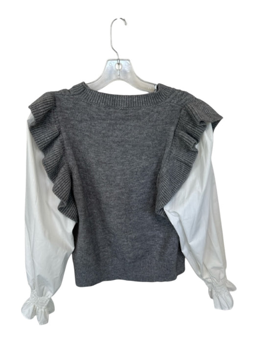 Entro Size M Gray & White Polyester Blend Knit Long Sleeve Ruffle Top Gray & White / M