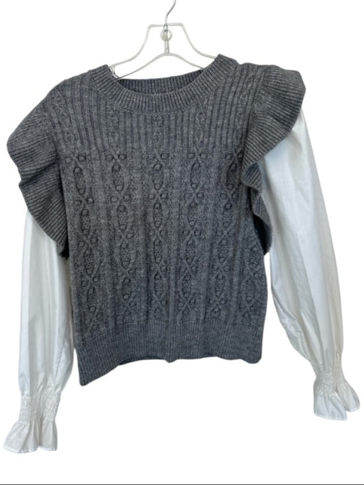 Entro Size M Gray & White Polyester Blend Knit Long Sleeve Ruffle Top Gray & White / M