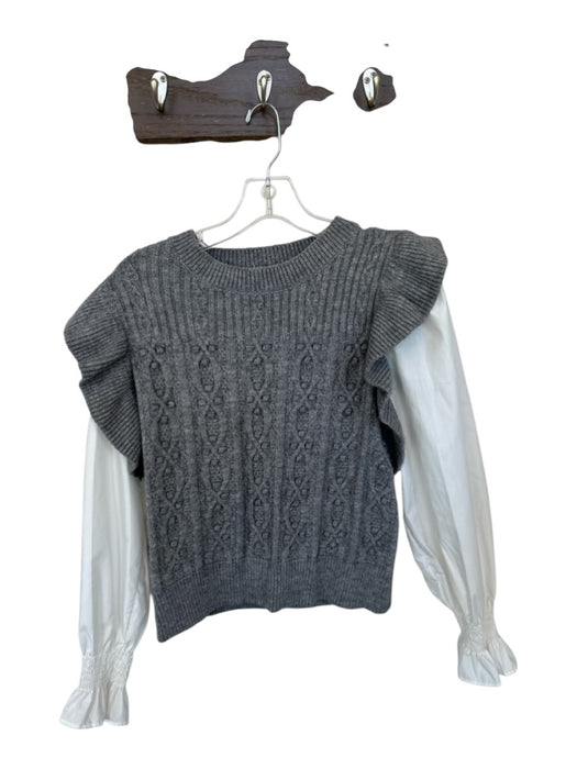Entro Size M Gray & White Polyester Blend Knit Long Sleeve Ruffle Top Gray & White / M
