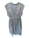 Entro Size M Blue & Green Linen Zipper Stripes Cinched Waist V Neck Dress Blue & Green / M