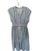 Entro Size M Blue & Green Linen Zipper Stripes Cinched Waist V Neck Dress Blue & Green / M