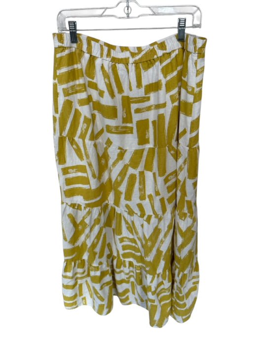 House of Harlow Size L Yellow & Cream Linen Blend Abstract Tiered Maxi Skirt Yellow & Cream / L