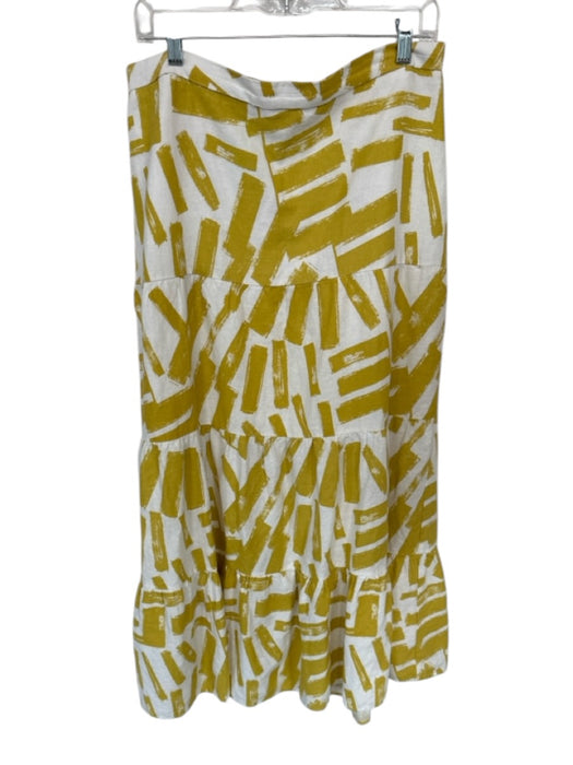 House of Harlow Size L Yellow & Cream Linen Blend Abstract Tiered Maxi Skirt Yellow & Cream / L