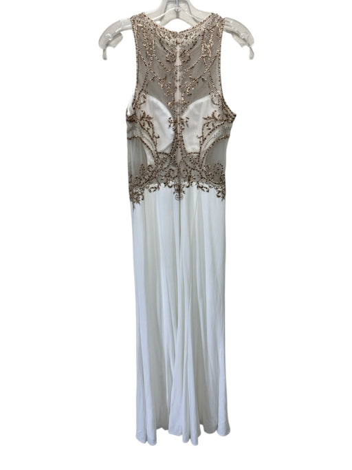 Cachet Size 8 White & Gold Polyester Sleeveless Embroidered Sheer Panel Gown White & Gold / 8