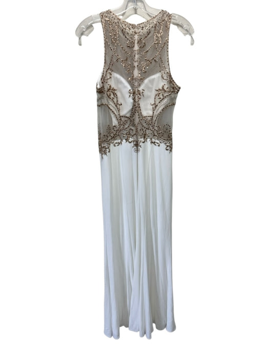 Cachet Size 8 White & Gold Polyester Sleeveless Embroidered Sheer Panel Gown White & Gold / 8