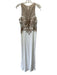 Cachet Size 8 White & Gold Polyester Sleeveless Embroidered Sheer Panel Gown White & Gold / 8