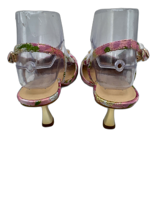 Alex Marie Shoe Size 7 Pink, Green, Gold Textile Metallic Thread Slingback Pumps Pink, Green, Gold / 7