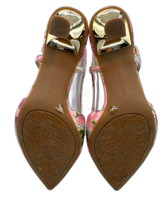 Alex Marie Shoe Size 7 Pink, Green, Gold Textile Metallic Thread Slingback Pumps Pink, Green, Gold / 7