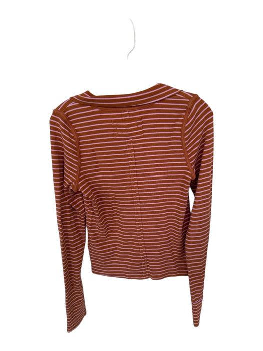 We The Free Size M Brown & Pink Baumwolle Striped 1/4 Button Long Sleeve Top Brown & Pink / M