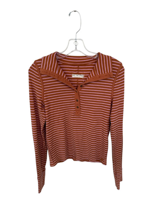 We The Free Size M Brown & Pink Baumwolle Striped 1/4 Button Long Sleeve Top Brown & Pink / M