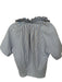 A Shirt Thing Size S White, Blue & Brown V Neck Striped Ruffle collar Top White, Blue & Brown / S