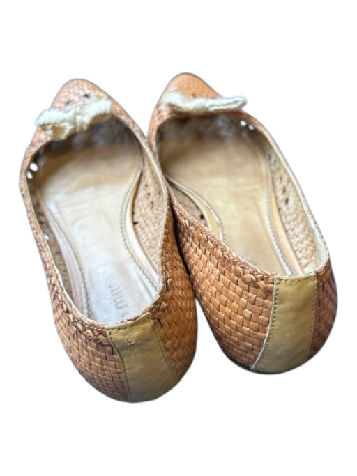 Miu Miu Shoe Size 38 Brown & Cream Leather Woven Bow Flats Brown & Cream / 38