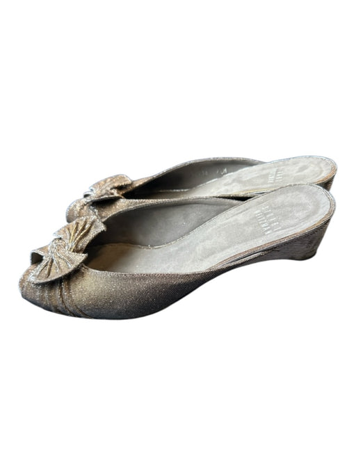 Stuart Weitzman Shoe Size 9.5 Silver & Gold Canvas Metallic Kitten Wedge Mules Silver & Gold / 9.5