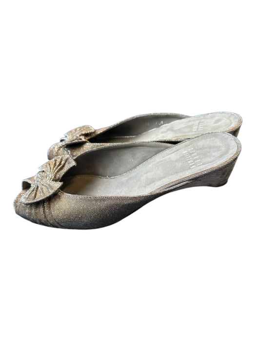 Stuart Weitzman Shoe Size 9.5 Silver & Gold Canvas Metallic Kitten Wedge Mules Silver & Gold / 9.5