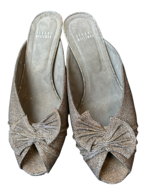 Stuart Weitzman Shoe Size 9.5 Silver & Gold Canvas Metallic Kitten Wedge Mules Silver & Gold / 9.5